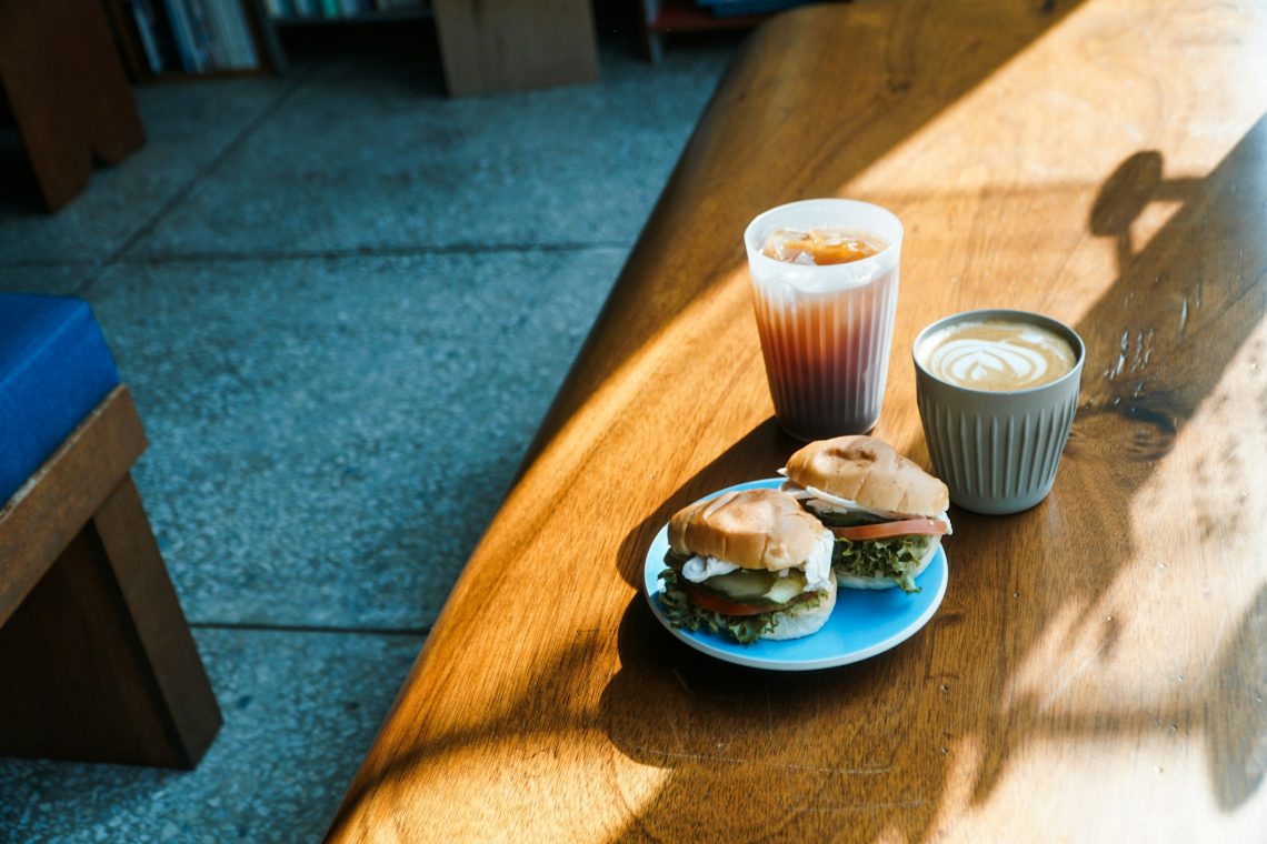 breakfast sandwich and coffee