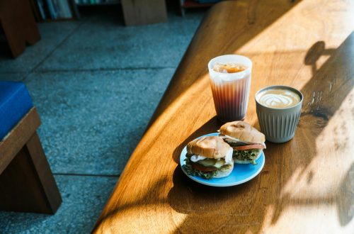 breakfast sandwich and coffee